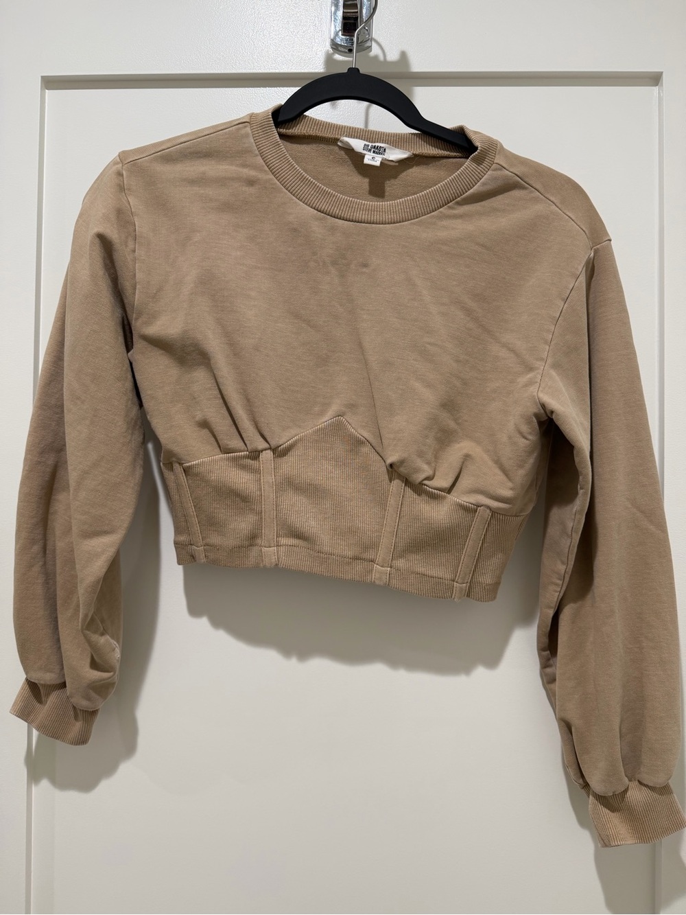 BB Dakota Cropped Tan Sweatshirt with Corset Waist